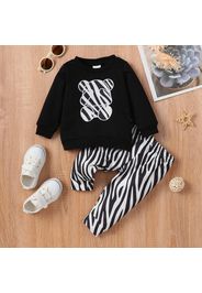 2pcs Baby Boy/Girl Cartoon Bear Print Long-sleeve Sweatshirt and Zebra Print Pants Set
