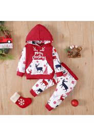 Christmas 2pcs Reindeer and Letter Print Baby Long-sleeve Hooded Sweatshirt Set