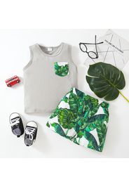 2pcs Toddler Boy Vacation Flroal Print Tank Top and Shorts Set