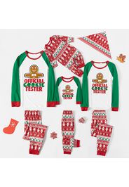 Christmas Gingerbread Man and Letter Print Family Matching Raglan Long-sleeve Pajamas Sets (Flame Resistant)
