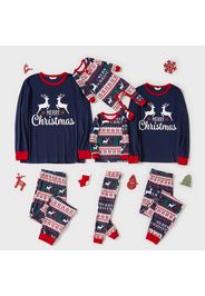 Christmas Reindeer and Letter Print Blue Family Matching Long-sleeve Pajamas Sets