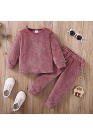 2pcs Baby Boy/Girl Solid Ribbed Fleece Long-sleeve Pullover and Trousers Set