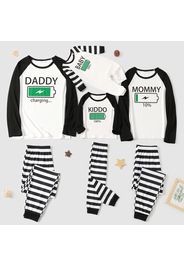 Power Display and Letter Print Family Matching Black Raglan Long-sleeve Striped Pajamas Sets (Flame Resistant)