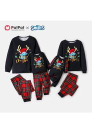 Smurfs Family Matching Christmas Antler Print Top and Plaid Pants Pajamas  Sets