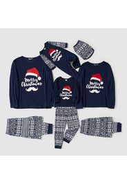 Christmas Letter Print Dark Blue Family Matching Long-sleeve Pajamas Sets (Flame Resistant)