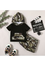 2-piece Toddler Boy Camouflage Print Hooded Tee and Elasticized Shorts Set