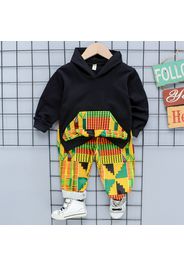 2-piece Toddler Girl/Boy Geo Plaid Pattern Pocket Design Hoodie and Pants Set