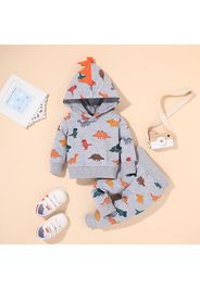 100% Cotton 2pcs Dinosaur Allover Hooded Long-sleeve Grey Baby Set