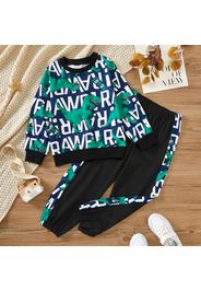 2-piece Kid Boy Letter Dinosaur Print Pullover Sweatshirt and Pants Set