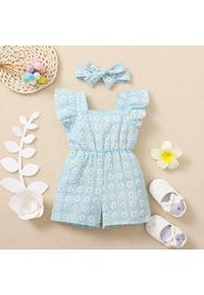 2pcs Daisy Allover Ruffle Decor Flutter-sleeve Blue Baby Set