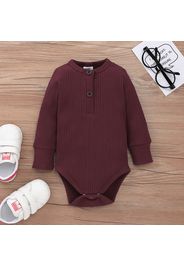 Ribbed Solid Front Button Long-sleeve Baby Romper