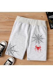 Kid Boy Spider Cobweb Print Elasticized Grey Shorts