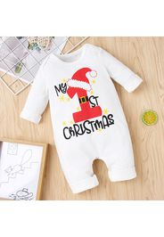 Christmas Hat and Letter Print Solid Long-sleeve Baby Jumpsuit