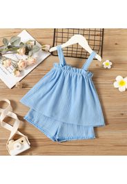 2pcs Toddler Girl 100% Cotton Solid Color Ruffled Crepe Camisole and Elasticized Shorts Set