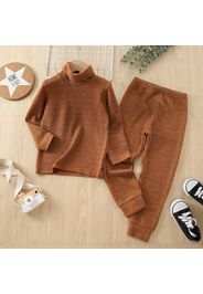 2-piece Toddler Boy/Girl Solid Color Turtleneck Sweater and Brown Pants Set