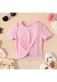 Baby Girl Solid Rib Knit Twist Knot Short-sleeve Tee