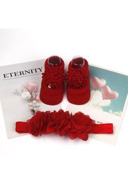 Newborn Baby Red Floral Decor Socks and Headband Set