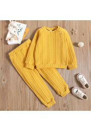 2pcs Toddler Boy Cable Knit Textured Solid Color Sweatshirt and Pants Set