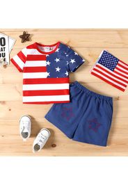 Independence Day 2pcs Baby Boy/Girl Stars Striped Splicing Short-sleeve T-shirt and Shorts Set