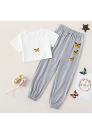 2-piece Kid Girl U-Collar Butterfly Print T-shirt and Elasticized Pants