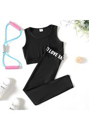 2-piece Kid Girl Solid Color Tank Top and Letter Print Leggings Sporty Set