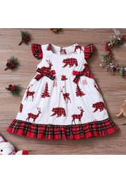 Christmas All Over Plaid Print Ruffle Flutter Sleeve Baby Dress