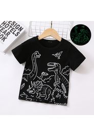 Toddler Boy Playful Reflective Dinosaur Print Short-sleeve Black Tee