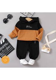 2pcs Baby Boy 95% Cotton Long-sleeve Letter Print Colorblock Hoodie and Sweatpants Set