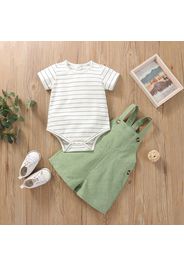 2pcs Stripe Print Pocket Decor Short-sleeve Baby Set