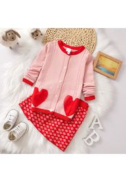 2-piece Toddler Girl Heart Pattern Button Design Jacket and Floral Embroidered Skirt Set