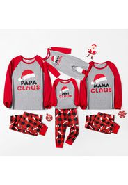 Christmas Hat and Letter Print Red Family Matching Raglan Long-sleeve Plaid Pajamas Sets (Flame Resistant)