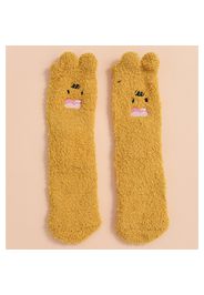 Women Cute Emoji Pure Color Warm Fuzzy Fleece Floor Socks