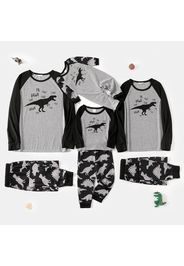 Dinosaur and Letter Print Grey Family Matching Raglan Long-sleeve Pajamas Sets (Flame Resistant)