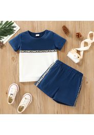 2-piece Toddler Boy Letter Print Colorblock Tee and Elasticized Shorts Set