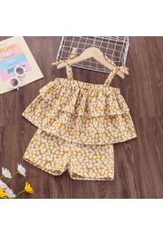 2pcs Toddler Girl Floral Print Bowknot Design Layered Camisole and Shorts Set