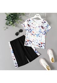 2-piece Kid Boy Painting Print Short-sleeve Tee and Elasticized Shorts Set