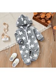 All Over Star Pattern Grey Baby Long-sleeve Hooded Fleece Jumpsuit