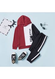 2-piece Kid Boy Letter Print Colorblock Hoodie and Elasticized Pants Set