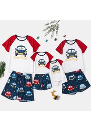 Cartoon Car Letter Print Splice Raglan Short-sleeve Family Matching Pajamas Set(Flame Resistant)