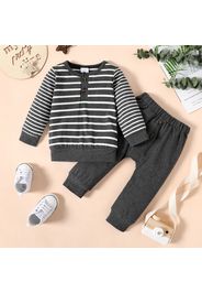 2pcs Baby Boy Striped Long-sleeve Top and Solid Trousers Set