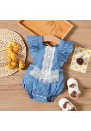 Baby Girl Fringe Detail Imitation Denim Ruffle Trim Sleeveless Romper