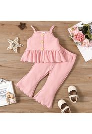 2pcs Baby Girl Solid Spaghetti Strap Peplum Top and Flared Pants Set