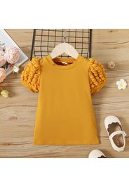 Toddler Girl Solid Color Ribbed Short Puff-sleeve Tee