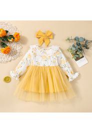 2pcs Baby Floral Embroidered Lace Doll Collar Long-sleeve Splicing Mesh Dress Set