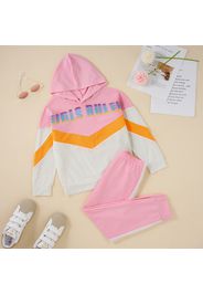 2-piece Kid Girl Letter Print Colorblock Hoodies and Elasticized Pants Casual Set