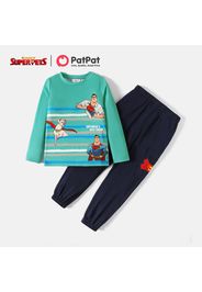 Super Pets 2pcs Kid Boy Striped Letter Figure Print Long-sleeve Tee and 100% Cotton Pants Set