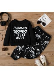 2-piece Toddler Boy Letter Print Black Sweatshirt and Dinosaur Print Pants Set