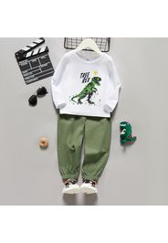 2-piece Toddler Boy Letter Dinosaur Print Long-sleeve Top and 100% Cotton Pants Set