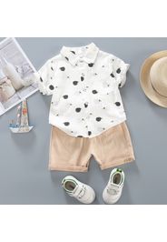 2pcs Toddler Boy Playful Animal Print Shirt and Shorts Set