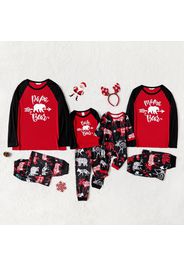 Christmas Polar Bear and Letter Print Family Matching Black Raglan Long-sleeve Pajamas Sets (Flame Resistant)